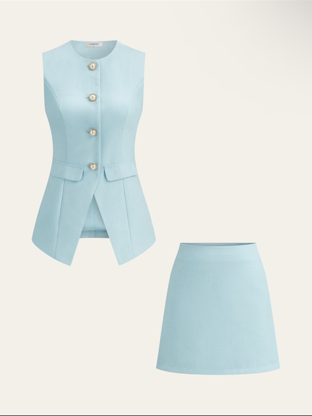 Commense Light Blue Tailored A-Line Skirt Set